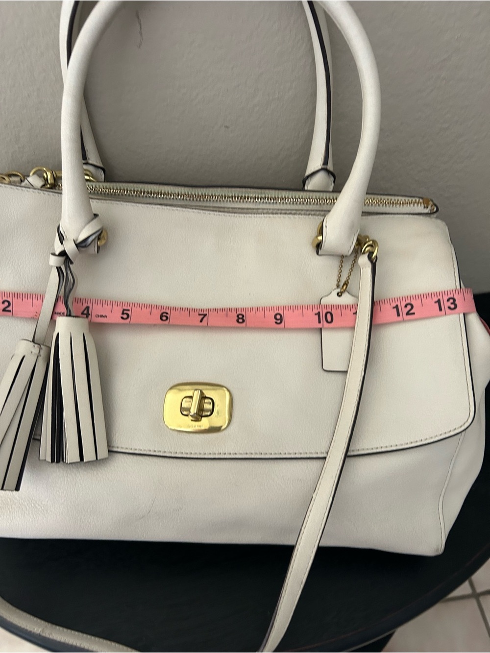Coach Cream Leather Satchel with Tassels and Gold Hardware - Picture 15 of 16
